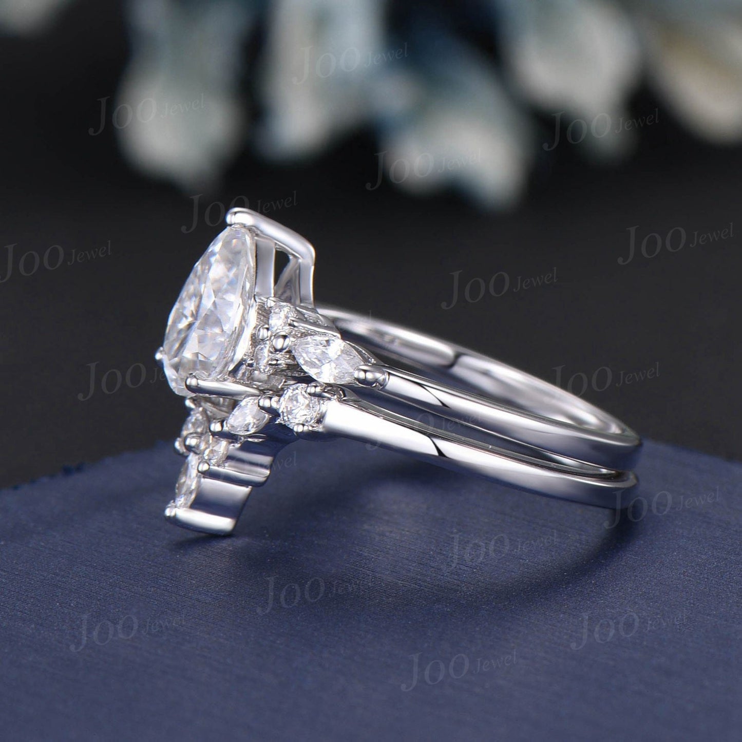 Pear Lab Grown Diamond Engagement Ring Set With IGI Certificate Vintage Diamond Ring Set Marquise Moissanite Ring Unique Diamond Bridal Set