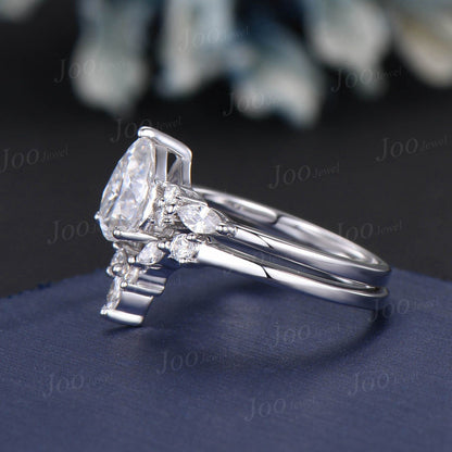 Pear Lab Grown Diamond Engagement Ring Set With IGI Certificate Vintage Diamond Ring Set Marquise Moissanite Ring Unique Diamond Bridal Set