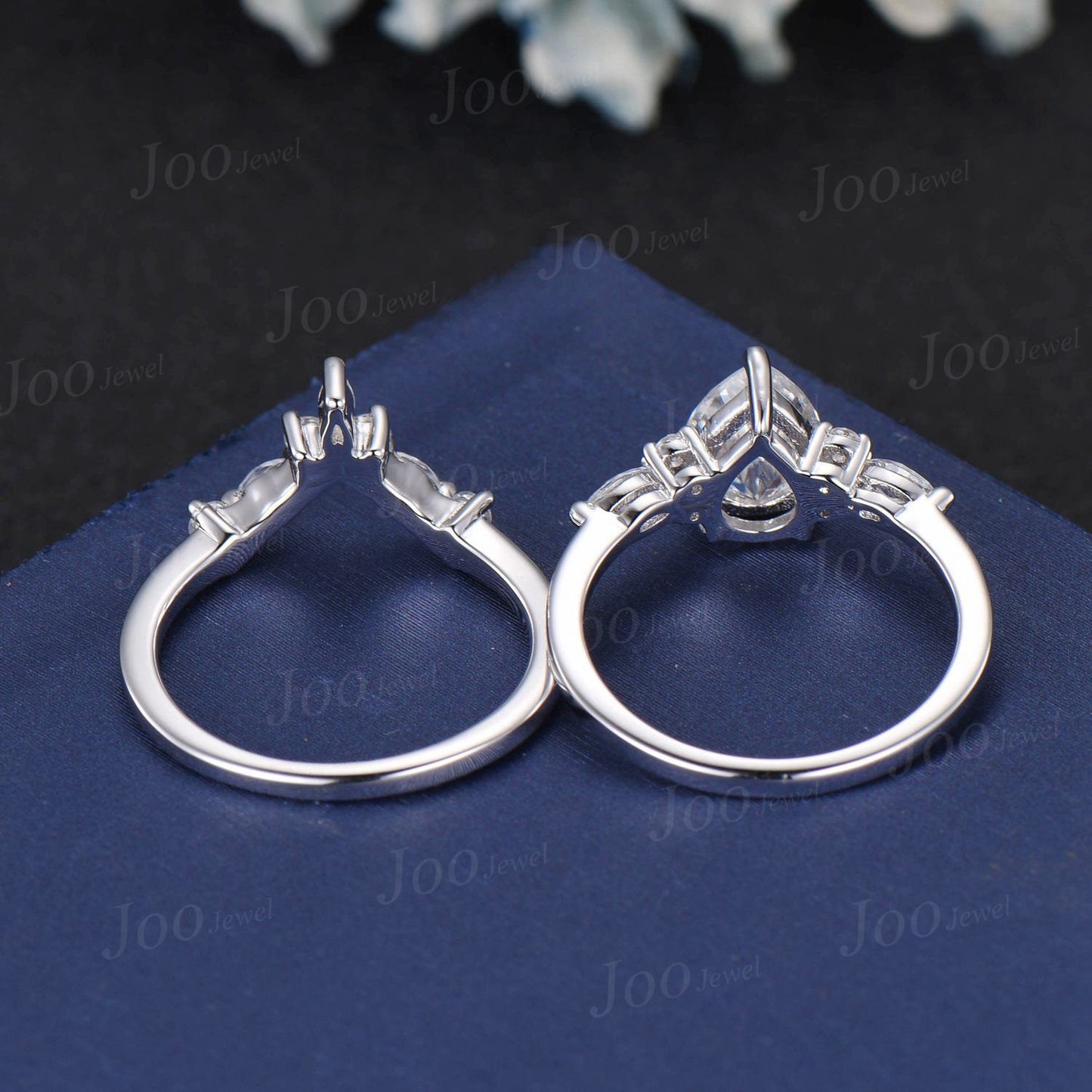Pear Lab Grown Diamond Engagement Ring Set With IGI Certificate Vintage Diamond Ring Set Marquise Moissanite Ring Unique Diamond Bridal Set