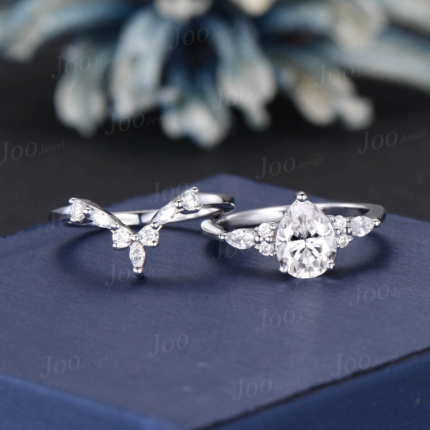 Pear Lab Grown Diamond Engagement Ring Set With IGI Certificate Vintage Diamond Ring Set Marquise Moissanite Ring Unique Diamond Bridal Set