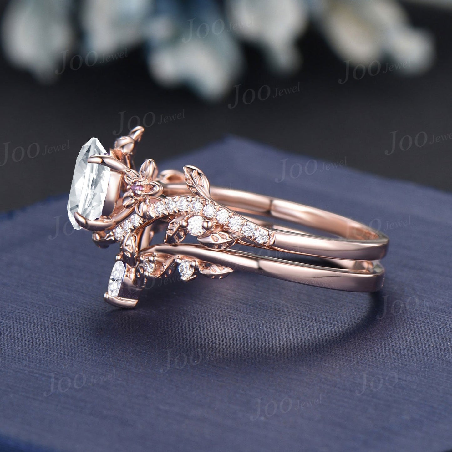1ct Round Cut Moissanite Engagement Ring Set 14K Rose Gold Real Diamond Leaf Wedding Ring Branch Bridal Set Unique Proposal Gifts for Women
