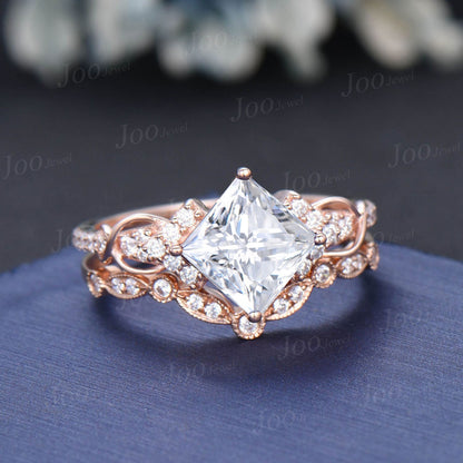 2ct Moissanite Diamond Bridal Set Unique Princess Cut Engagement Ring Set Cluster Half Eternity Band Infinity Love Promise Rings for Women