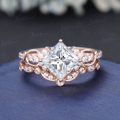 2ct Moissanite Diamond Bridal Set Unique Princess Cut Engagement Ring Set Cluster Half Eternity Band Infinity Love Promise Rings for Women