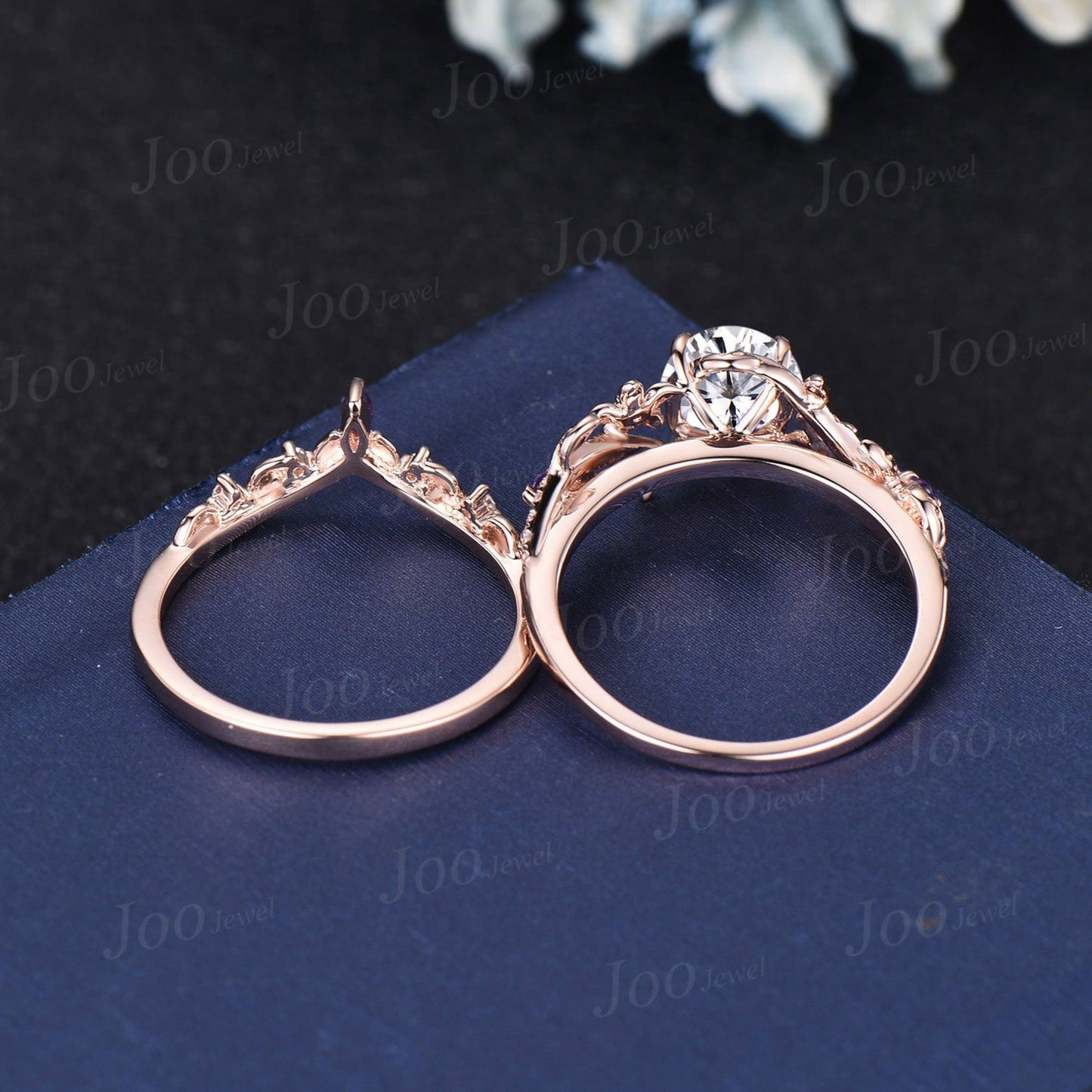 1ct Round Cut Moissanite Engagement Ring Set 14K Rose Gold Real Diamond Leaf Wedding Ring Branch Bridal Set Unique Proposal Gifts for Women