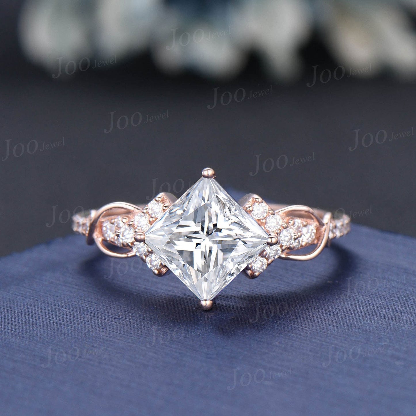2ct Moissanite Diamond Bridal Set Unique Princess Cut Engagement Ring Set Cluster Half Eternity Band Infinity Love Promise Rings for Women