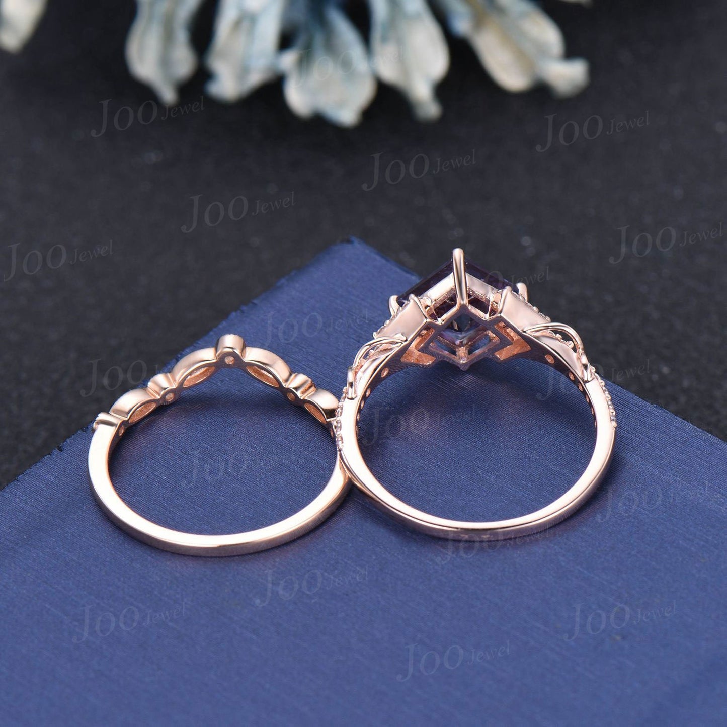 2ct Moissanite Diamond Bridal Set Unique Princess Cut Engagement Ring Set Cluster Half Eternity Band Infinity Love Promise Rings for Women