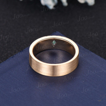 6mm Mens Kite Cut Moss Agate Wedding Band 14K Yellow Gold Men Engagement Ring Matte Ring Band Men Male Solitaire Band Promise Ring
