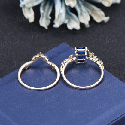 2ct Radiant Cut Blue Sapphire Bridal Ring Twig Vine Emerald Cut Blue Sapphire Emerald Promise Ring Vintage Noble Wedding Gifts for Fianc¨¦e