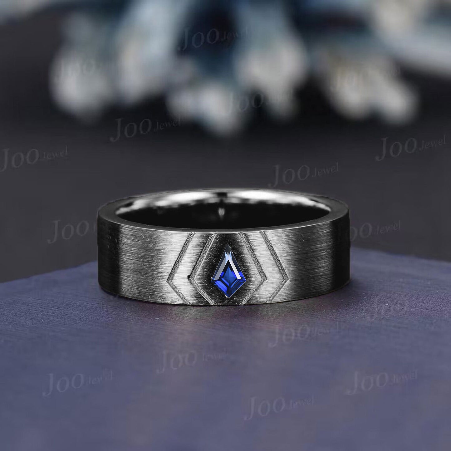 Blue Sapphire Men Wedding Band 14K Yellow Gold 6mm Men Engagement Ring Brushed Finished Band Mens Stacking Gold Band Promise Ring for Fianc¨¦