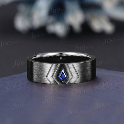 Blue Sapphire Men Wedding Band 14K Yellow Gold 6mm Men Engagement Ring Brushed Finished Band Mens Stacking Gold Band Promise Ring for Fianc¨¦