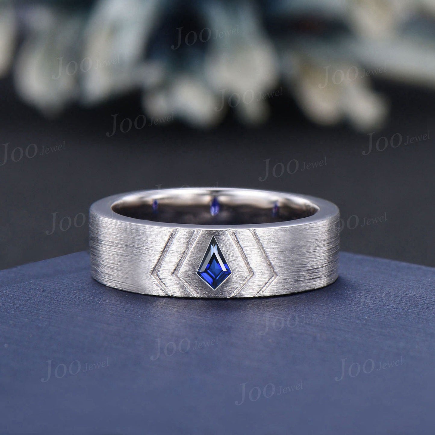 Blue Sapphire Men Wedding Band 14K Yellow Gold 6mm Men Engagement Ring Brushed Finished Band Mens Stacking Gold Band Promise Ring for Fianc¨¦