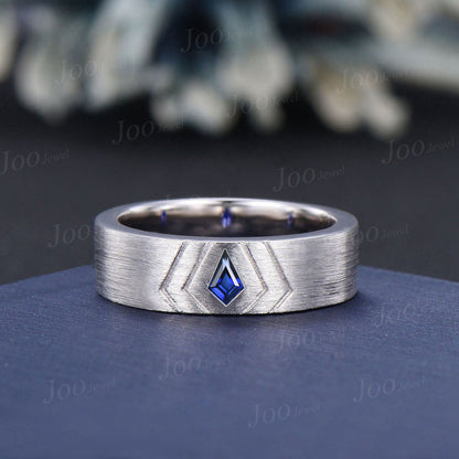 Blue Sapphire Men Wedding Band 14K Yellow Gold 6mm Men Engagement Ring Brushed Finished Band Mens Stacking Gold Band Promise Ring for Fianc¨¦