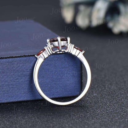Cat Engagement Ring Vintage 1.2ct Round Cut Natural Garnet Wedding Ring Cat Cut Red Promise Ring Peekaboo Kitten Jewelry Gifts for Cat Lover