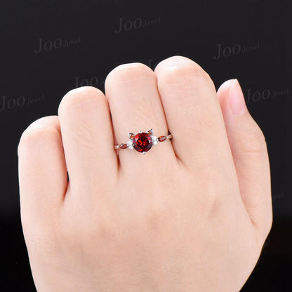 Cat Engagement Ring Vintage 1.2ct Round Cut Natural Garnet Wedding Ring Cat Cut Red Promise Ring Peekaboo Kitten Jewelry Gifts for Cat Lover