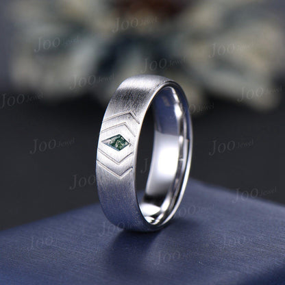 6mm Mens Kite Cut Moss Agate Wedding Band 14K Yellow Gold Men Engagement Ring Matte Ring Band Men Male Solitaire Band Promise Ring