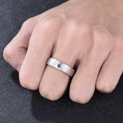6mm Mens Kite Cut Moss Agate Wedding Band 14K Yellow Gold Men Engagement Ring Matte Ring Band Men Male Solitaire Band Promise Ring