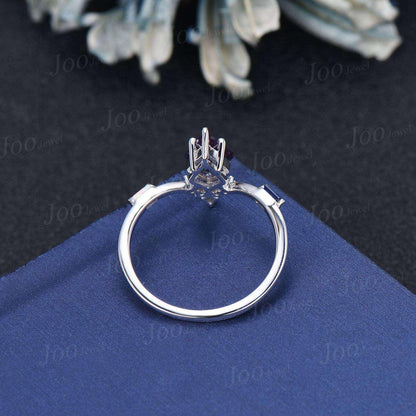 Art Deco Kite Alexandrite Ring Vintage 10K Rose Gold June Birthstone Wedding Ring Unique Color Change Gemstone Ring Anniversary Promise Gift