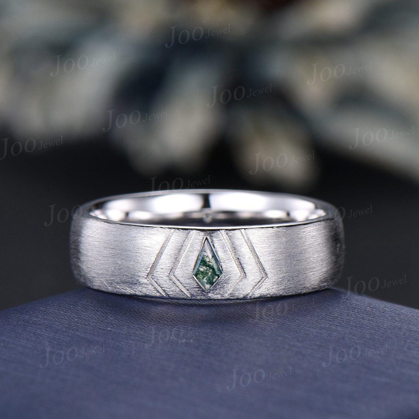 6mm Mens Kite Cut Moss Agate Wedding Band 14K Yellow Gold Men Engagement Ring Matte Ring Band Men Male Solitaire Band Promise Ring