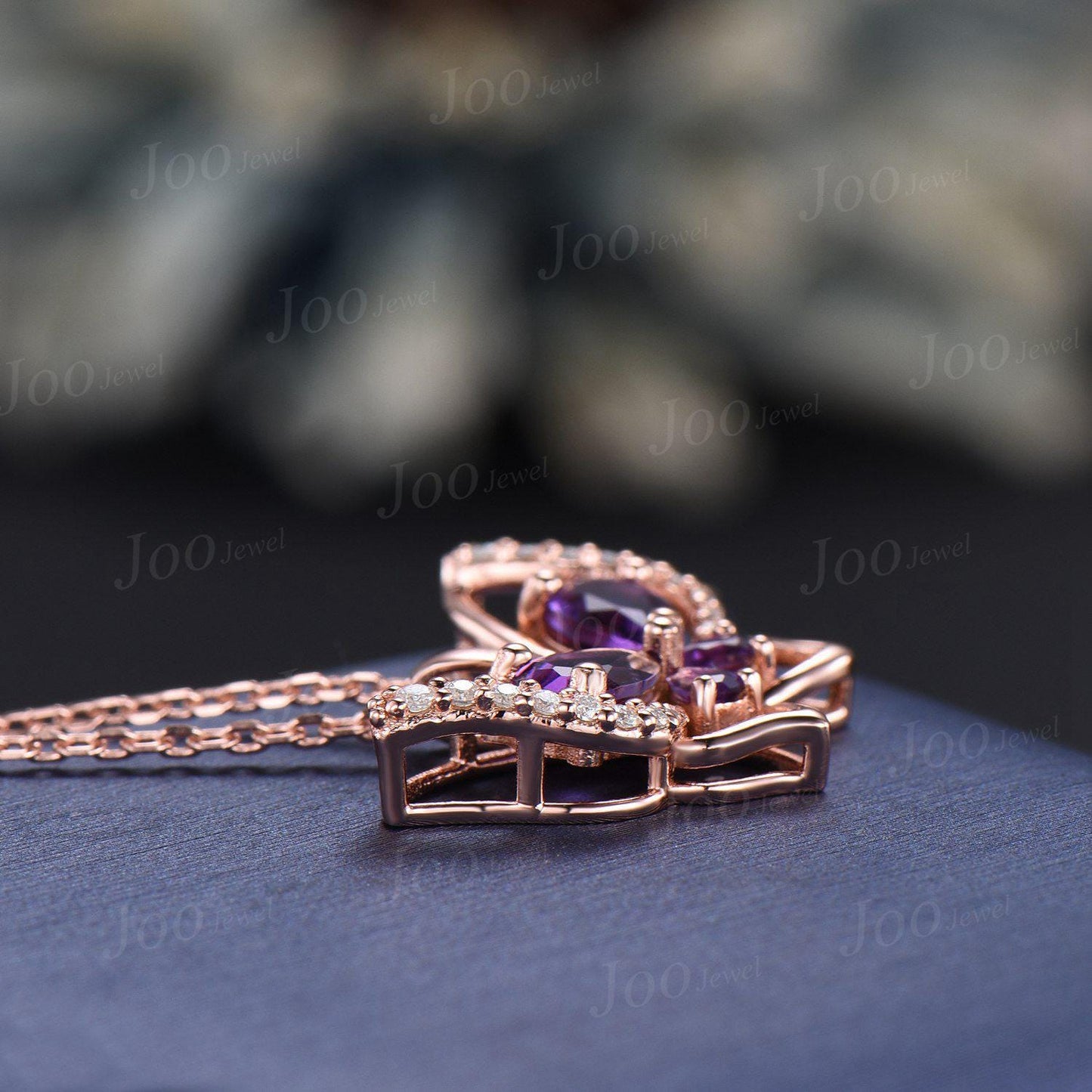 Pear Natural Amethyst Butterfly Necklace 14K Rose Gold Vintage Purple Crystal Pendant Unique February Birthstone Birthday Gifts For Daughter