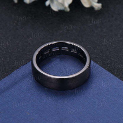 6mm Men Band Baguette Cut Color-Change Alexandrite Engagement Ring for Men Black Brushed Matte Finished Band Unique Marriage Promise Rings