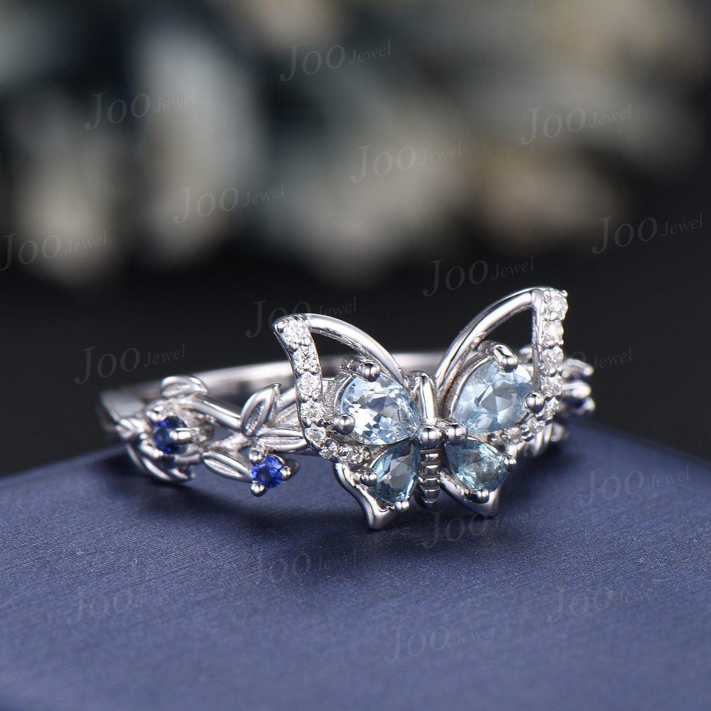 Nature Inspired Butterfly Promise Ring Personalized Gemstone Natural Aquamarine Sapphire Alexandrite Wedding Ring Unique Bridesmaids Gifts