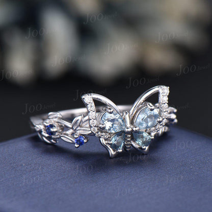 Nature Inspired Butterfly Promise Ring Personalized Gemstone Natural Aquamarine Sapphire Alexandrite Wedding Ring Unique Bridesmaids Gifts