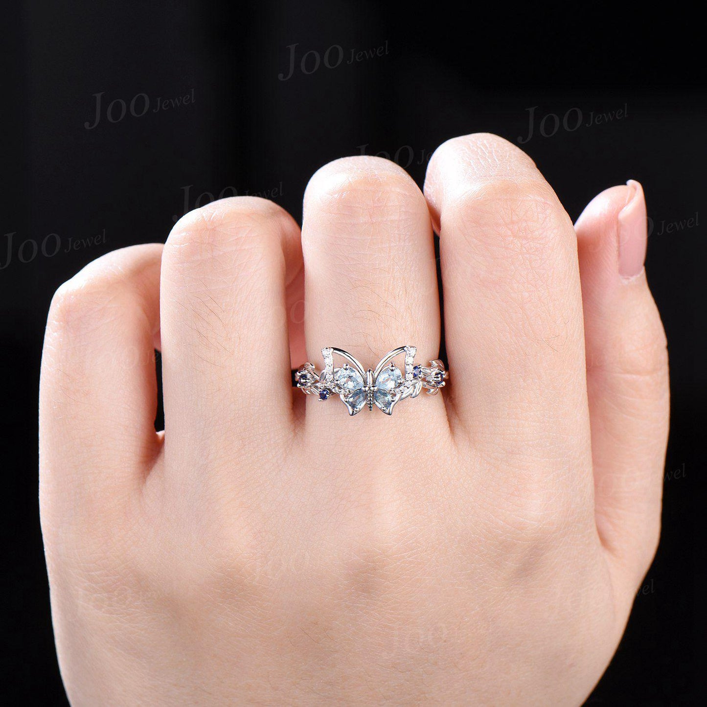 Nature Inspired Butterfly Promise Ring Personalized Gemstone Natural Aquamarine Sapphire Alexandrite Wedding Ring Unique Bridesmaids Gifts