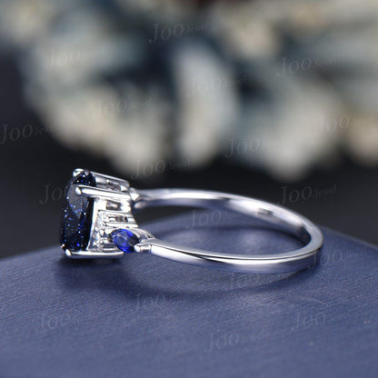 1.5ct Oval Cut Blue Sandstone Engagement Rings Galaxy Starry Sky Ring Marquise Blue Sapphire Ring Unique Handmade Proposal Gifts for Women
