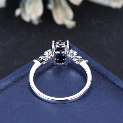 1.5ct Oval Cut Blue Sandstone Engagement Rings Galaxy Starry Sky Ring Marquise Blue Sapphire Ring Unique Handmade Proposal Gifts for Women