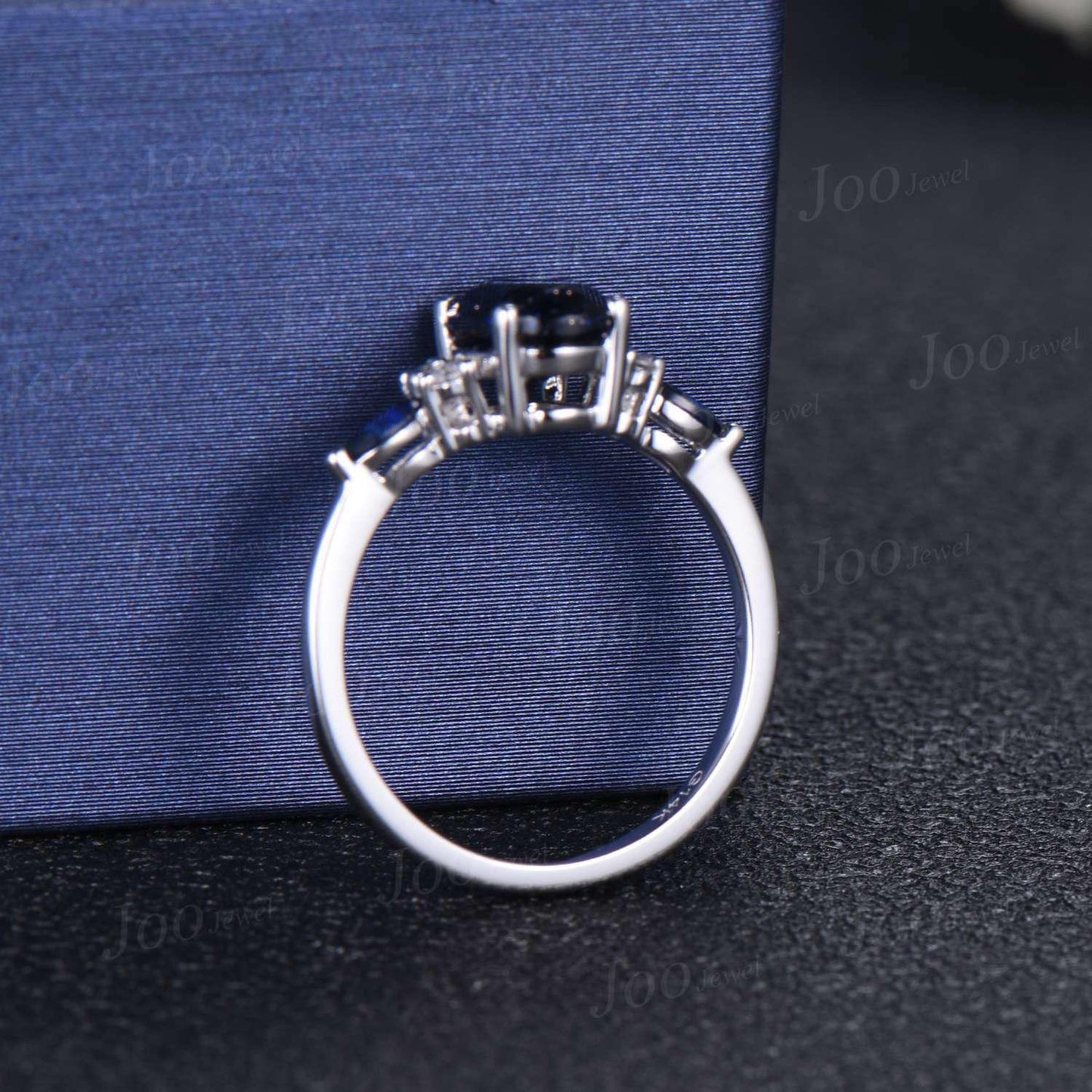 1.5ct Oval Cut Blue Sandstone Engagement Rings Galaxy Starry Sky Ring Marquise Blue Sapphire Ring Unique Handmade Proposal Gifts for Women