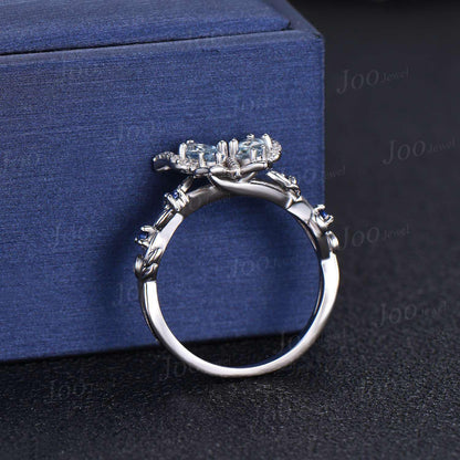 Nature Inspired Butterfly Promise Ring Personalized Gemstone Natural Aquamarine Sapphire Alexandrite Wedding Ring Unique Bridesmaids Gifts