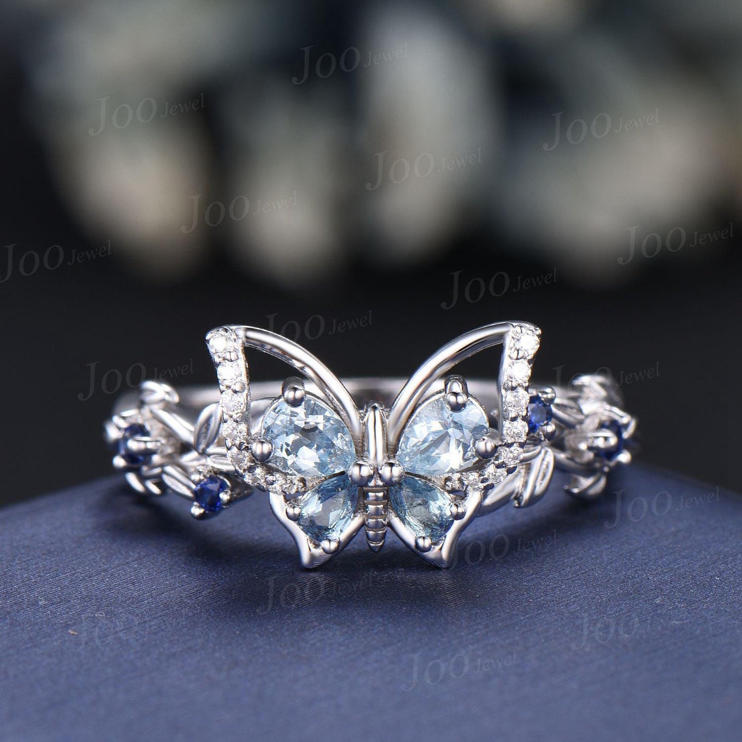 Nature Inspired Butterfly Promise Ring Personalized Gemstone Natural Aquamarine Sapphire Alexandrite Wedding Ring Unique Bridesmaids Gifts