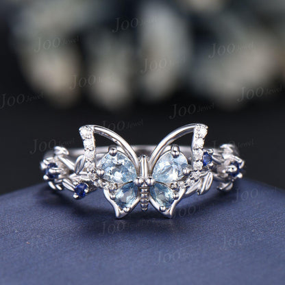 Nature Inspired Butterfly Promise Ring Personalized Gemstone Natural Aquamarine Sapphire Alexandrite Wedding Ring Unique Bridesmaids Gifts