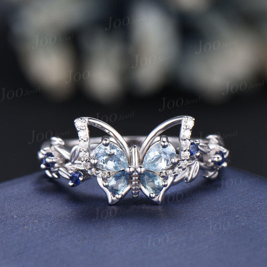 Nature Inspired Butterfly Promise Ring Personalized Gemstone Natural Aquamarine Sapphire Alexandrite Wedding Ring Unique Bridesmaids Gifts