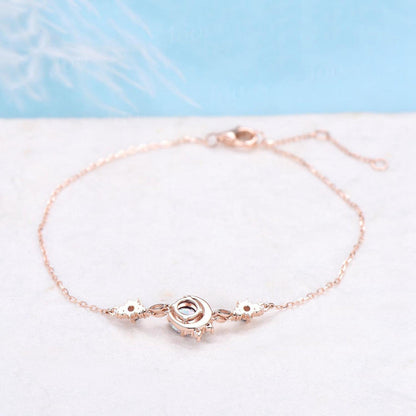 5mm Round Cut Opal Amethyst Bracelet No Fading Wedding Bracelet for Women Rose Gold Moon Sun Charm Bracelet Handmade October Birthstone Gift