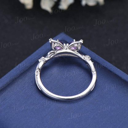Flying Butterfly Amethyst Solitaire Ring Pear Natural Amethyst Ring Sterling Silver No-Fading Ring Unique February Birthstone Birthday Gifts