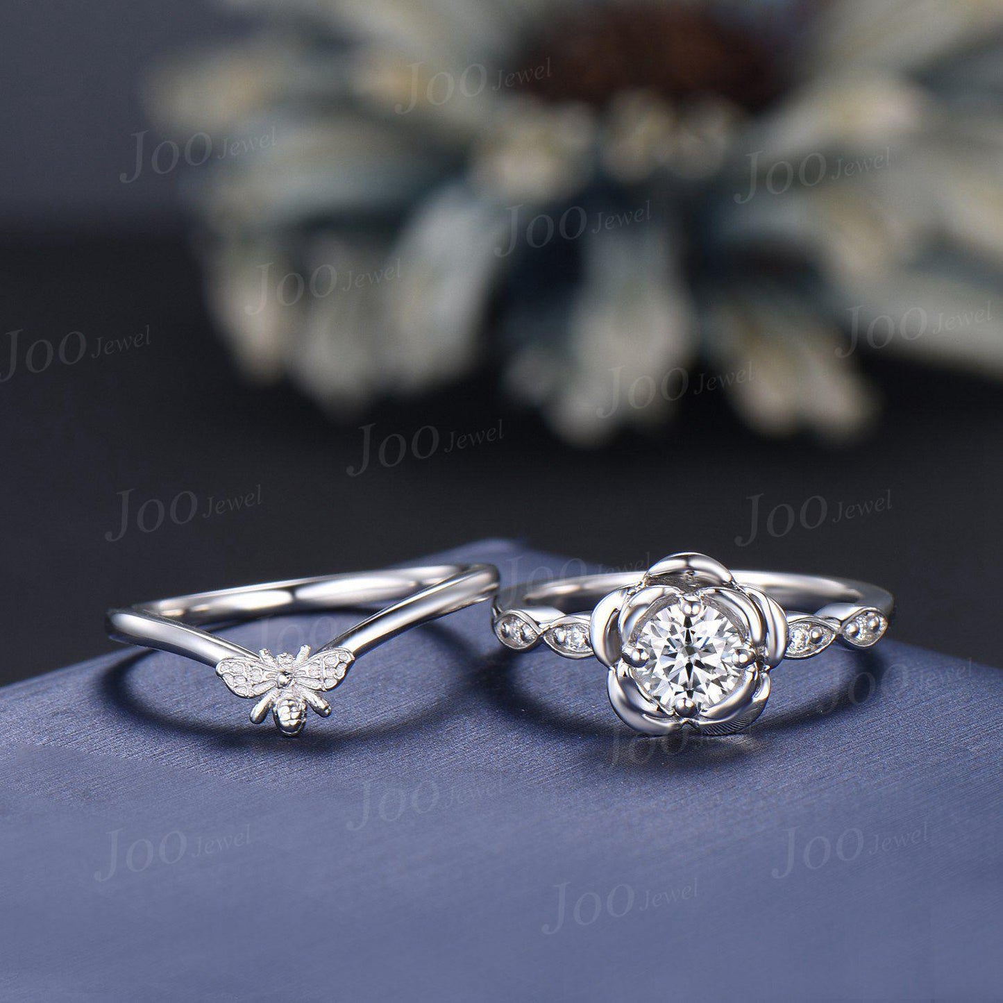 Rose Flower Bee Bridal Ring Round Cut Lab-Grown Diamond Floral Engagement Ring with IGI Certificate Unique Spring Collection Wedding Ideas