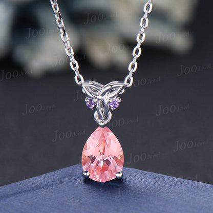 Pink Sapphire Drop Earrings Necklace Sterling Silver Pear Padparadscha Amethyst Celtic Trinity Knot Earrings Pendant Women Hypoallergenic