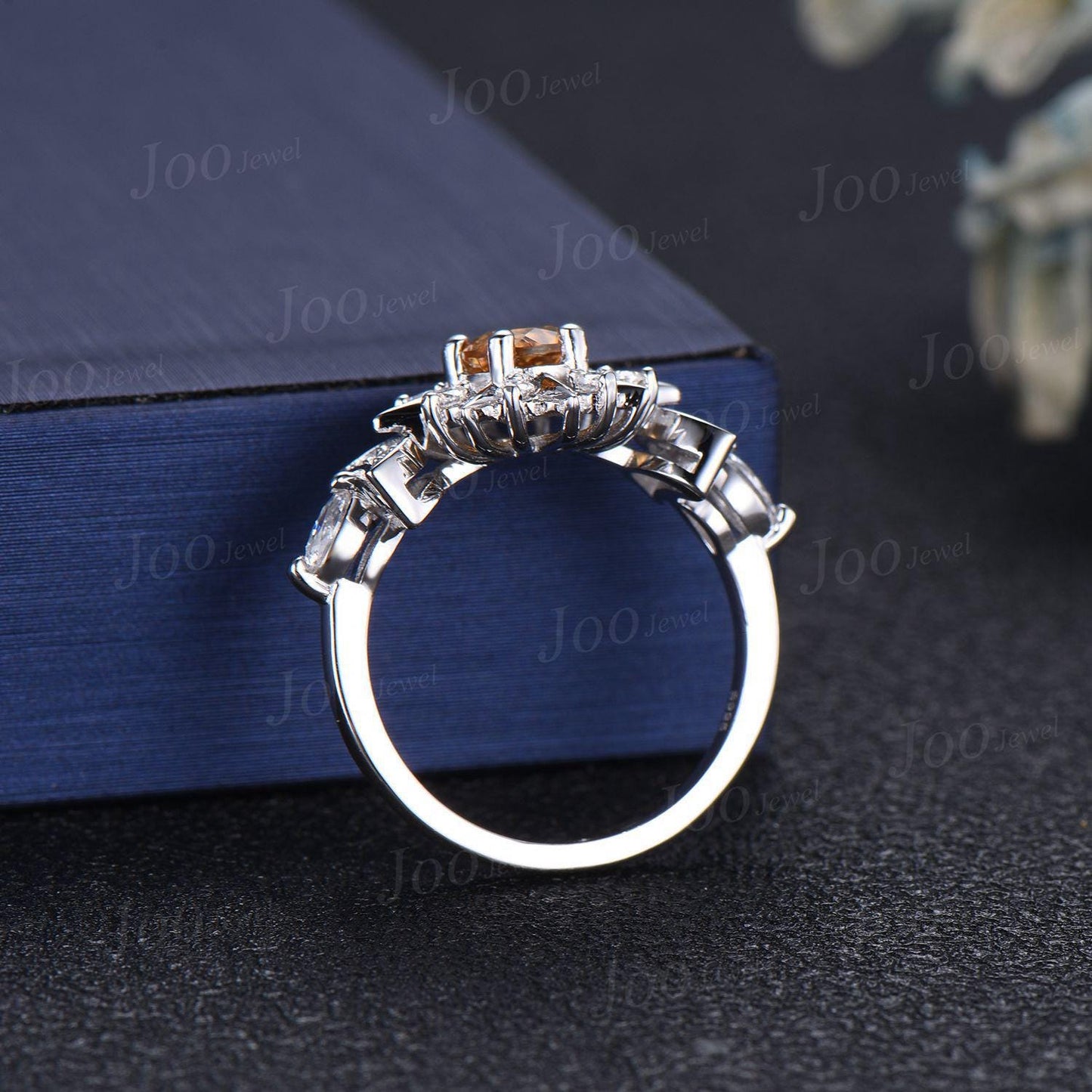 Sun & Moon Nature Citrine Engagement Ring Yellow Gemstone Jewelry Starburst Moon Ring Unique Crystal Healing Stone Ring Birthday Gifts Women
