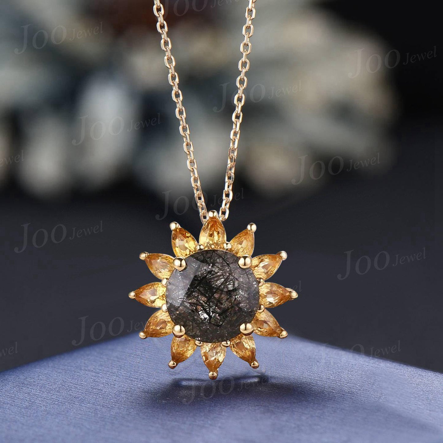 Sterling Silver Sunflower Earrings Round Cut Natural Black Rutilated Quartz Citrine Crystal Studs -You Are My Sunshine Unique Birthday Gifts