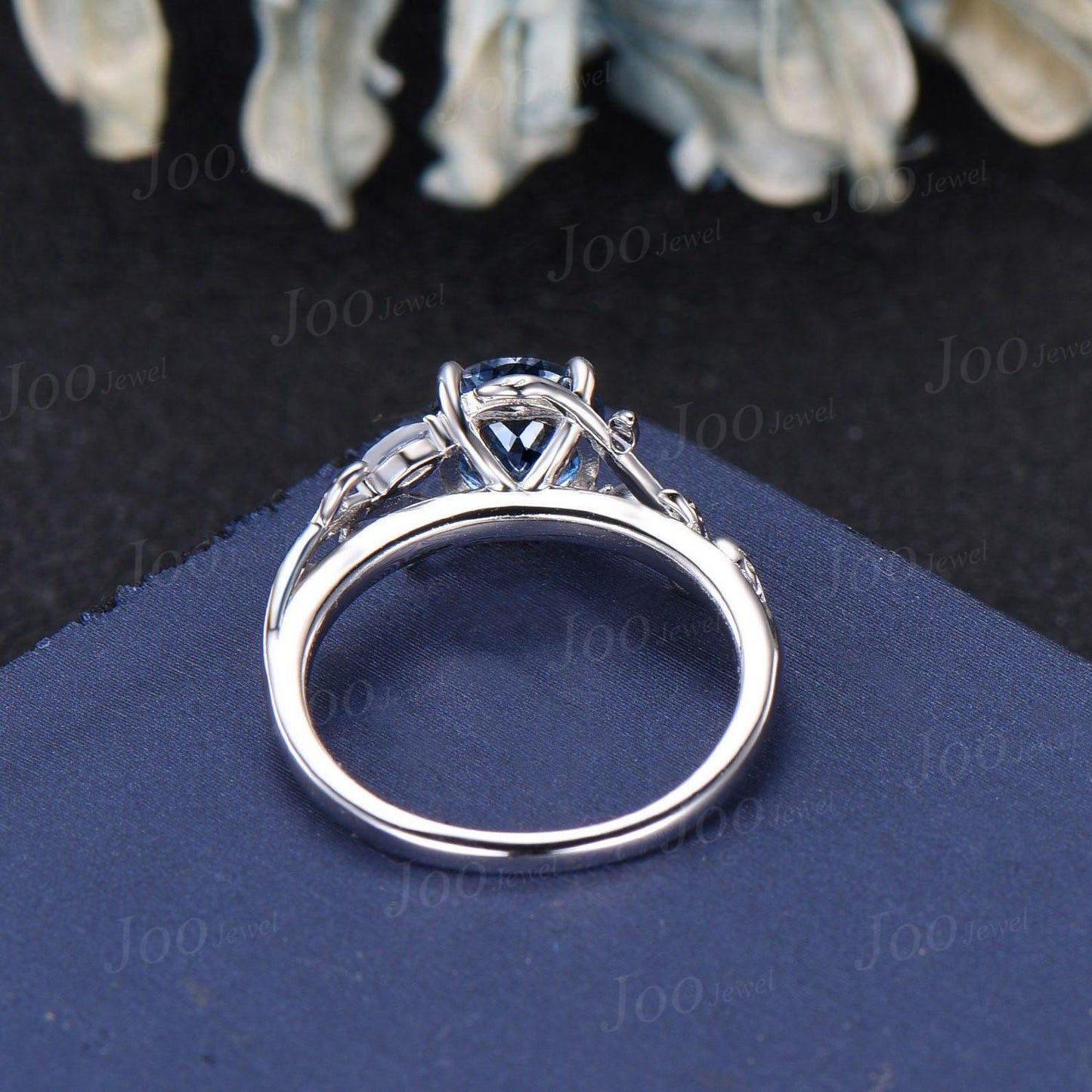 1ct Nature Inspired Round Cut Natural Light Blue Aquamarine Moonstone Ring Sterling Silver Aquamarine Engagement Ring March Birthstone Gifts