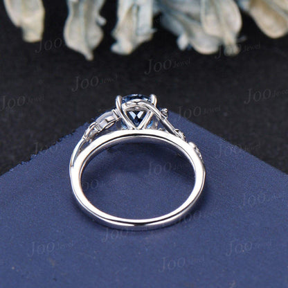 1ct Nature Inspired Round Cut Natural Light Blue Aquamarine Moonstone Ring Sterling Silver Aquamarine Engagement Ring March Birthstone Gifts