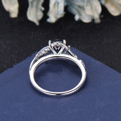 1ct Nature Inspired Round Cut Color-Change Alexandrite Engagement Ring Cluster Marquise Moonstone Ring June Birthstone Jewelry Gifts for Her