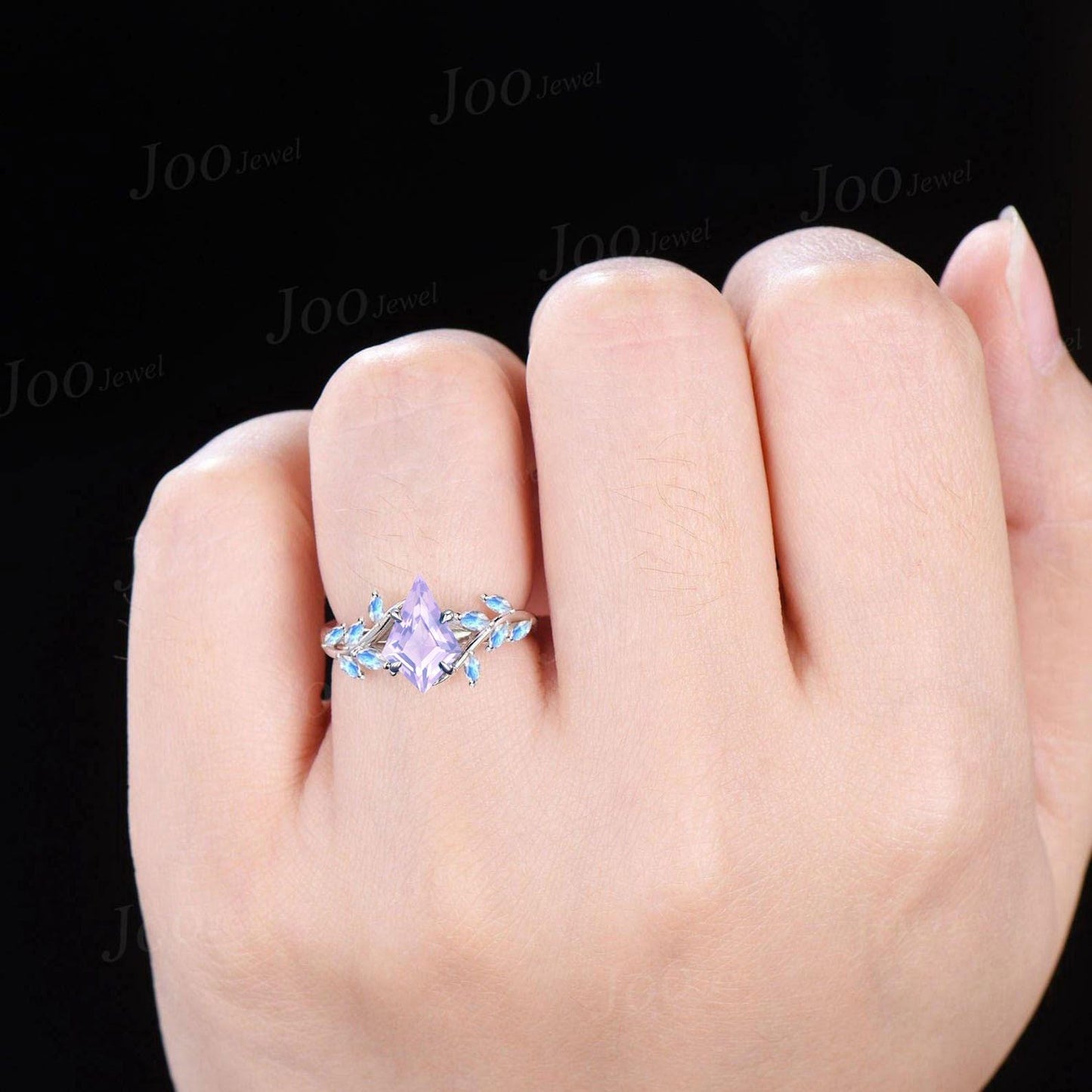 Vintage 2CT Kite Cut Lavender Amethyst Engagement Ring Black Gold Promise Ring Cluster Marquise Moonstone Bridal Wedding Ring Set for Women