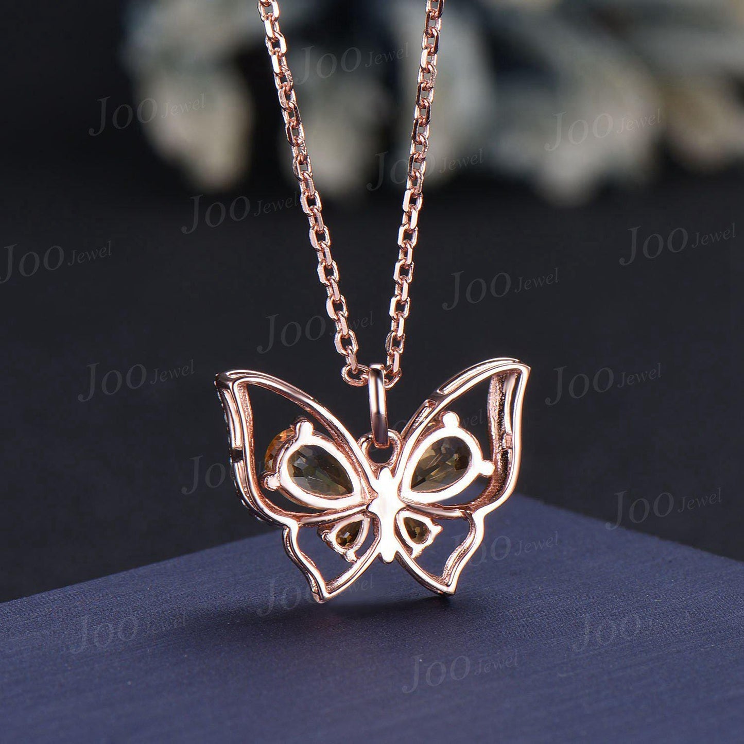 Teardrop Genuine Citrine Butterfly Necklace Dainty Vintage 14K Yellow Gold Vintage Crystal Spring Pendant Unique November Birthstone Gifts