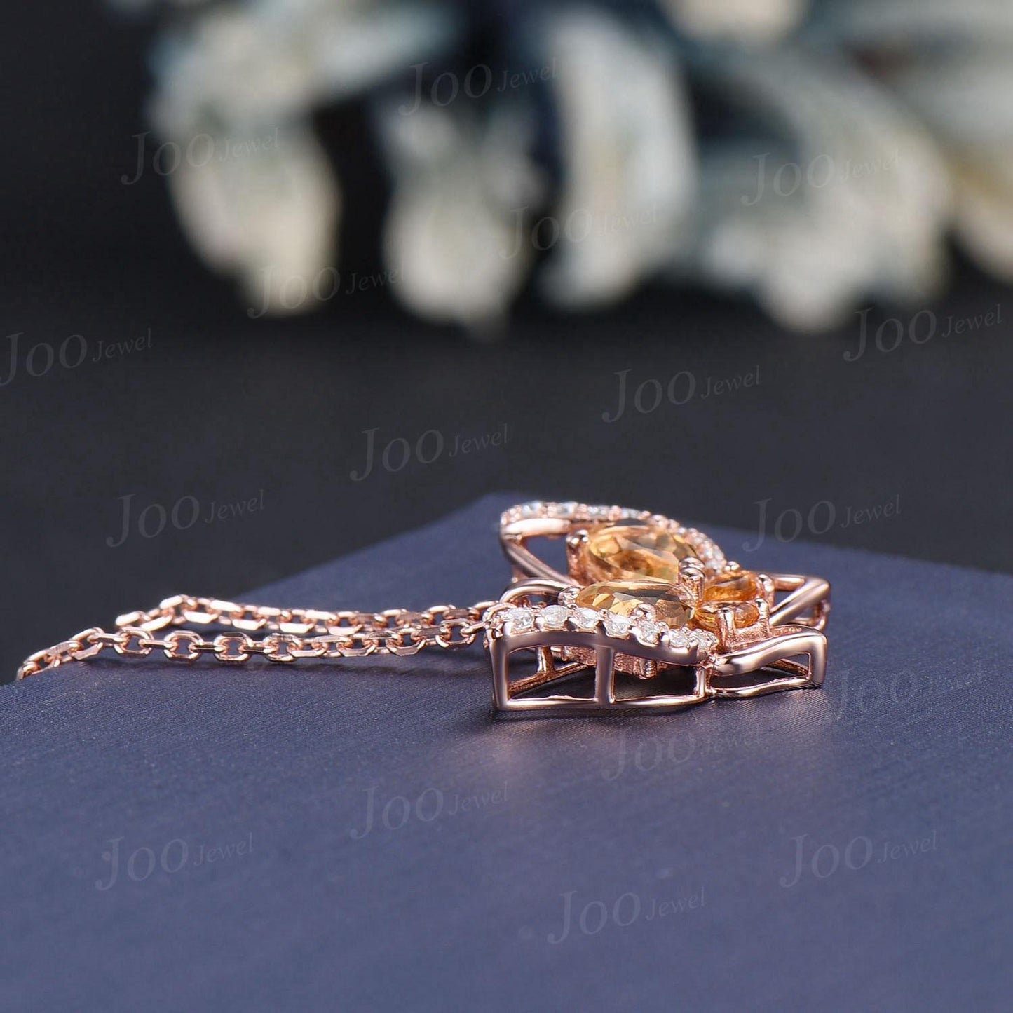 Teardrop Genuine Citrine Butterfly Necklace Dainty Vintage 14K Yellow Gold Vintage Crystal Spring Pendant Unique November Birthstone Gifts