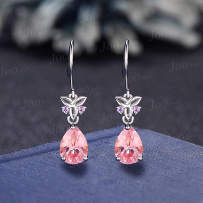 Pink Sapphire Drop Earrings Necklace Sterling Silver Pear Padparadscha Amethyst Celtic Trinity Knot Earrings Pendant Women Hypoallergenic