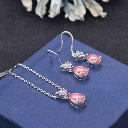 Pink Sapphire Drop Earrings Necklace Sterling Silver Pear Padparadscha Amethyst Celtic Trinity Knot Earrings Pendant Women Hypoallergenic