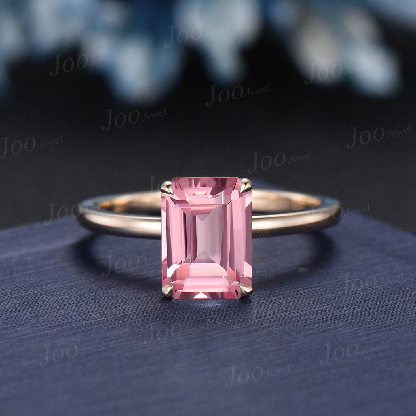 2ct Emerald Cut Pink Sapphire Hidden Halo Engagement Ring Solid 10K Gold Padparadscha Solitaire Wedding Bridal Ring Romantic Promise Gifts