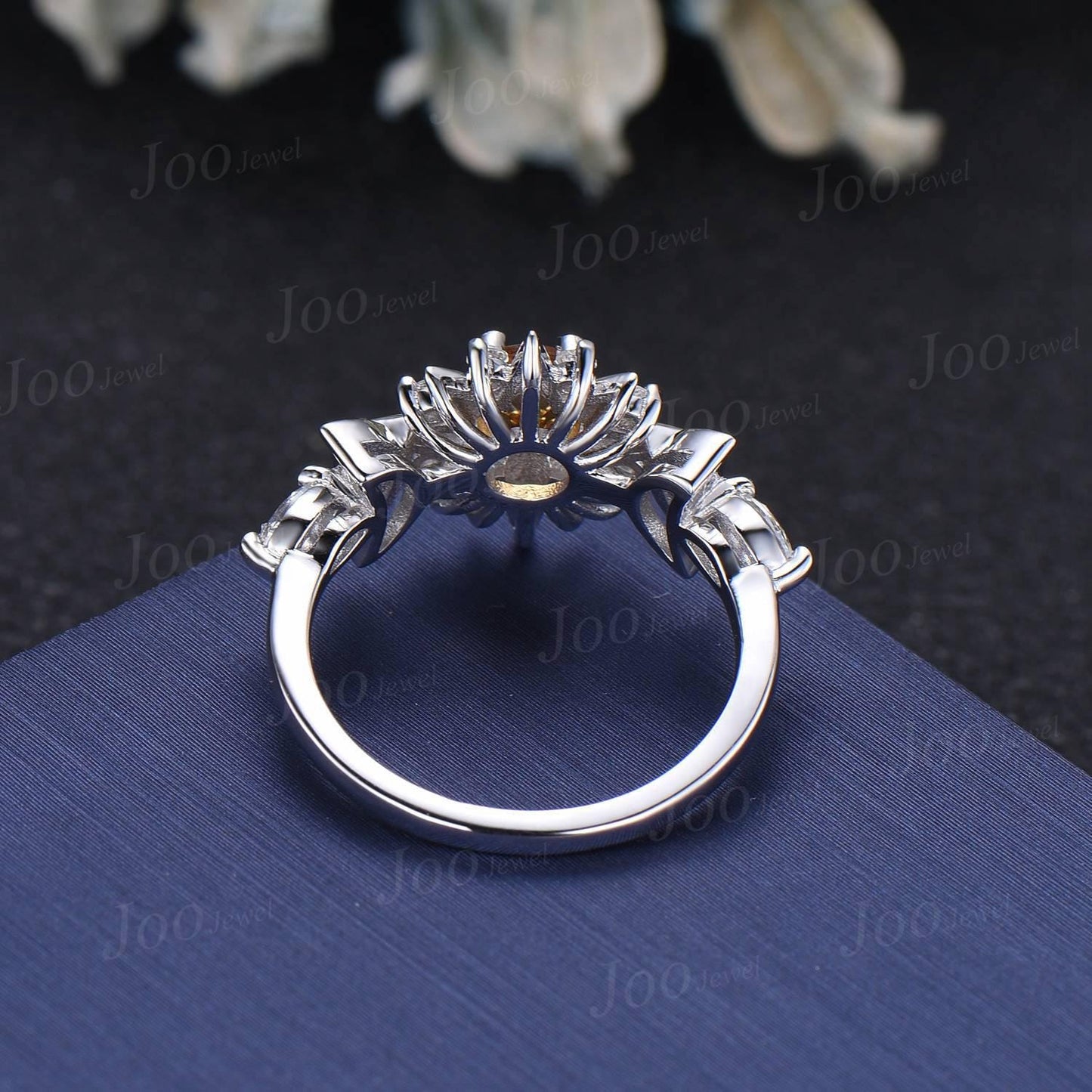 Sun & Moon Nature Citrine Engagement Ring Yellow Gemstone Jewelry Starburst Moon Ring Unique Crystal Healing Stone Ring Birthday Gifts Women